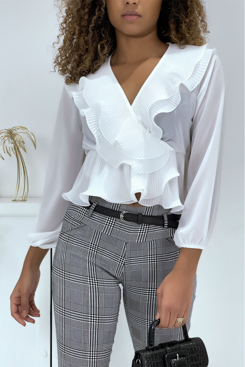 White wrap blouse with pleats - 4