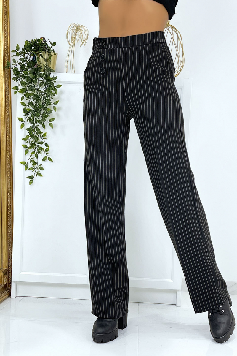 Pantalon palazzo noir à rayure avec poches - 4