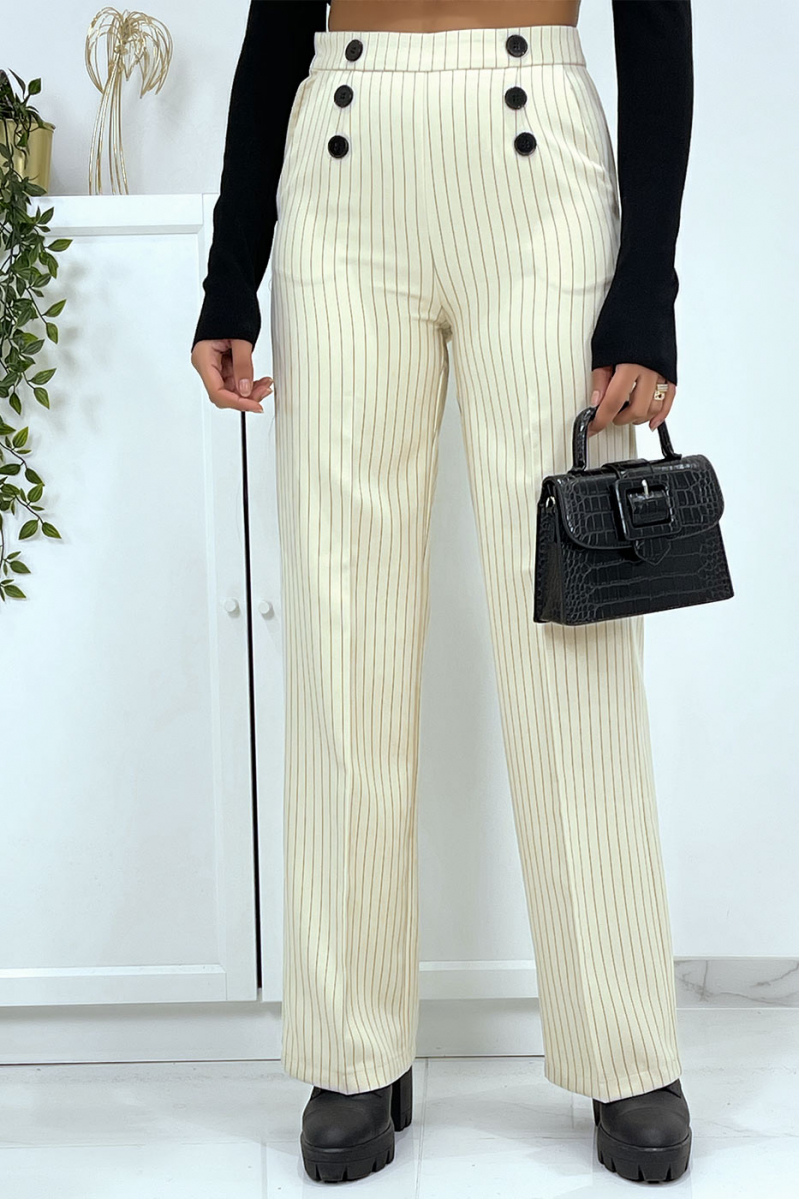Beige striped palazzo pants with pockets - 2
