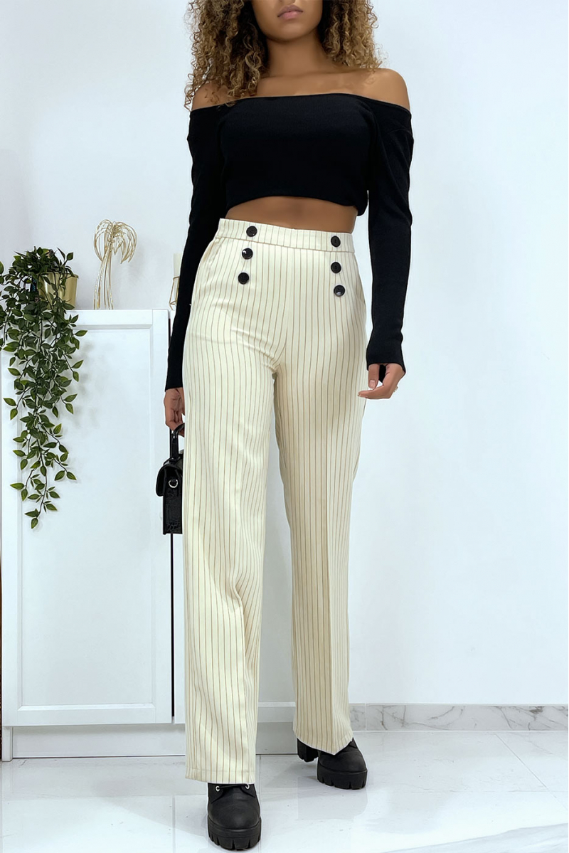 Beige striped palazzo pants with pockets - 3