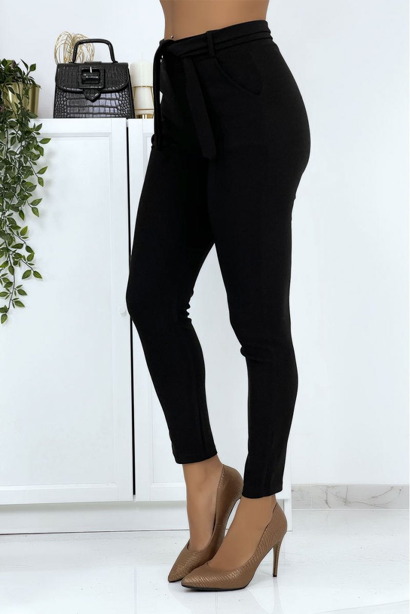 Black slim pants with pockets and belt. Women's pants - 4