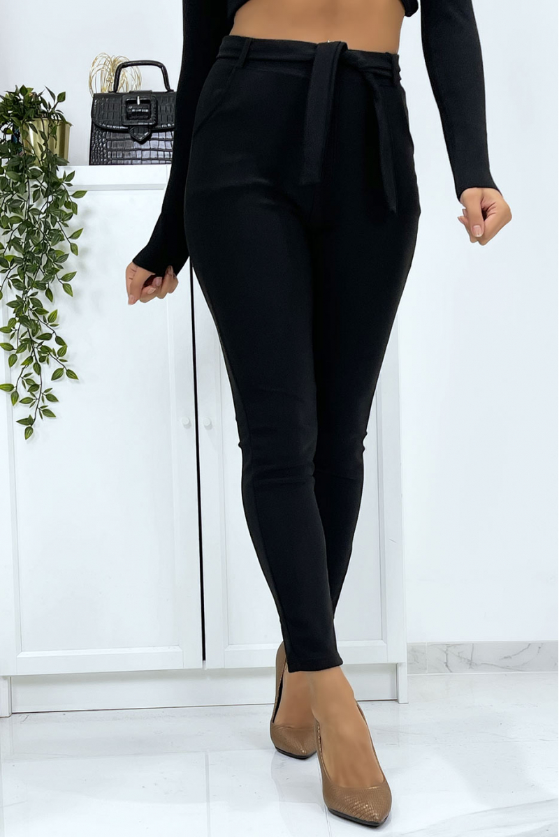 Black slim pants with pockets and belt. Women's pants - 9