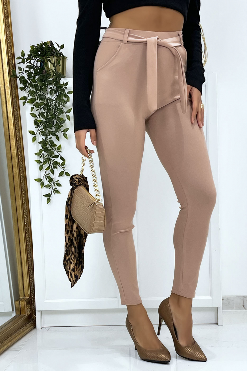 Pink slim pants with pockets and belt. Women's pants - 3