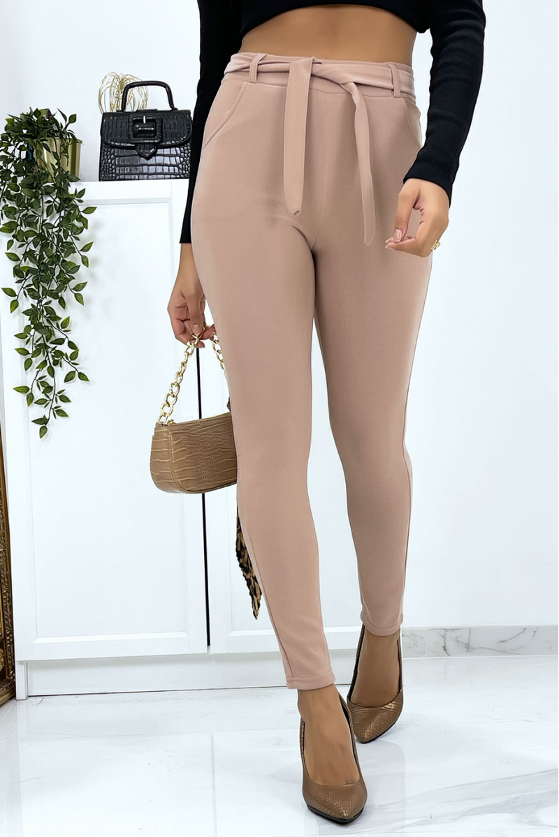 Pink slim pants with pockets and belt. Women's pants - 7