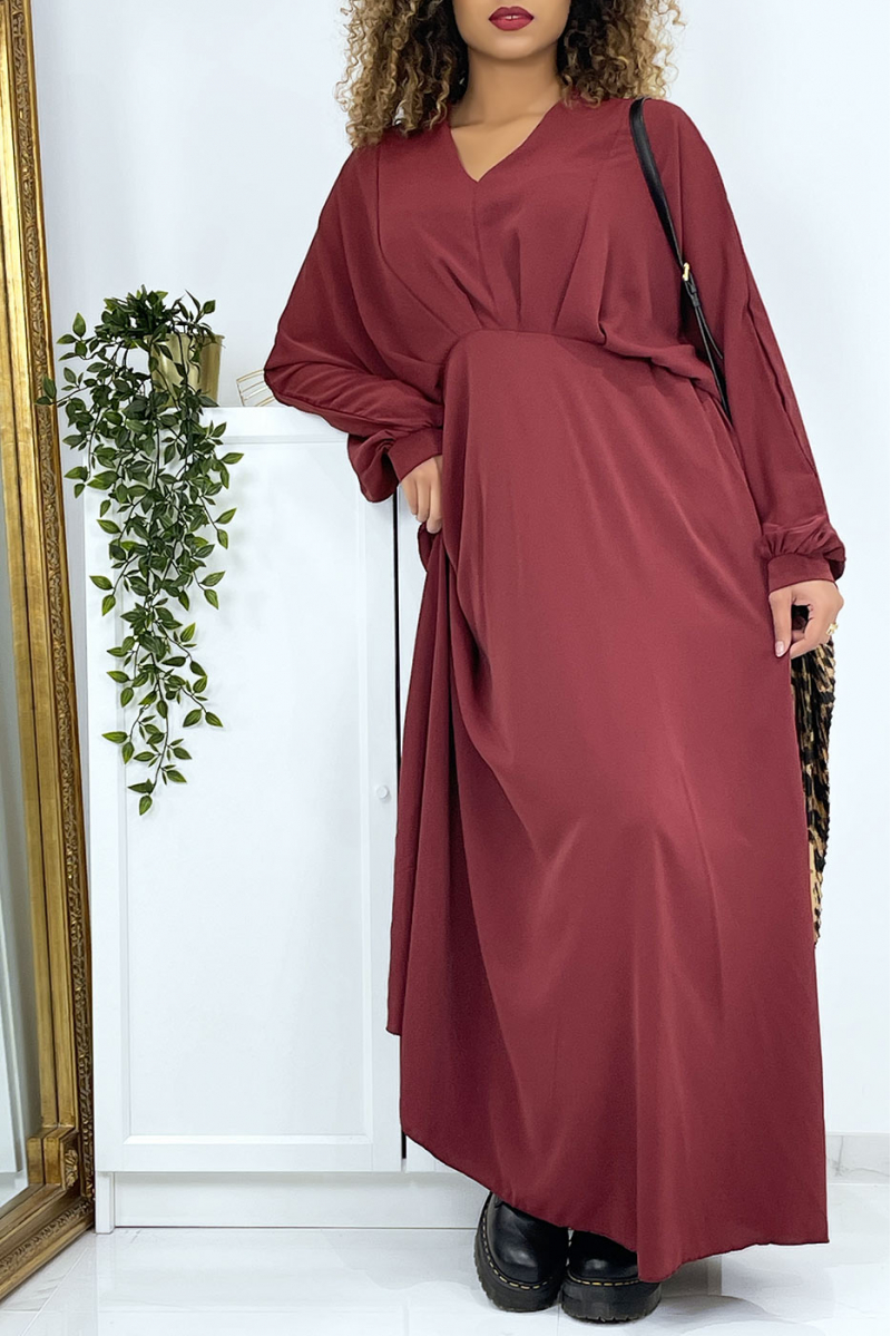 Long oversized V-neck burgundy dress - 1