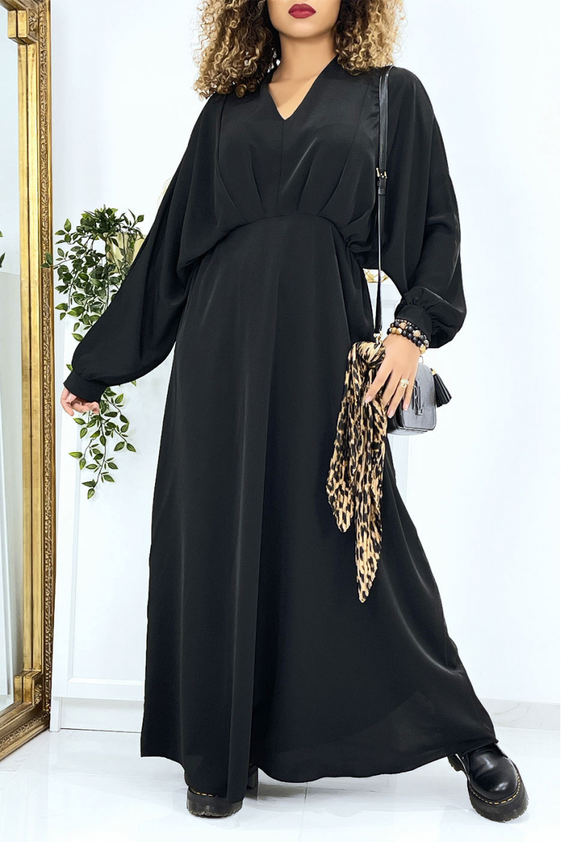 Long black oversized V-neck dress - 3