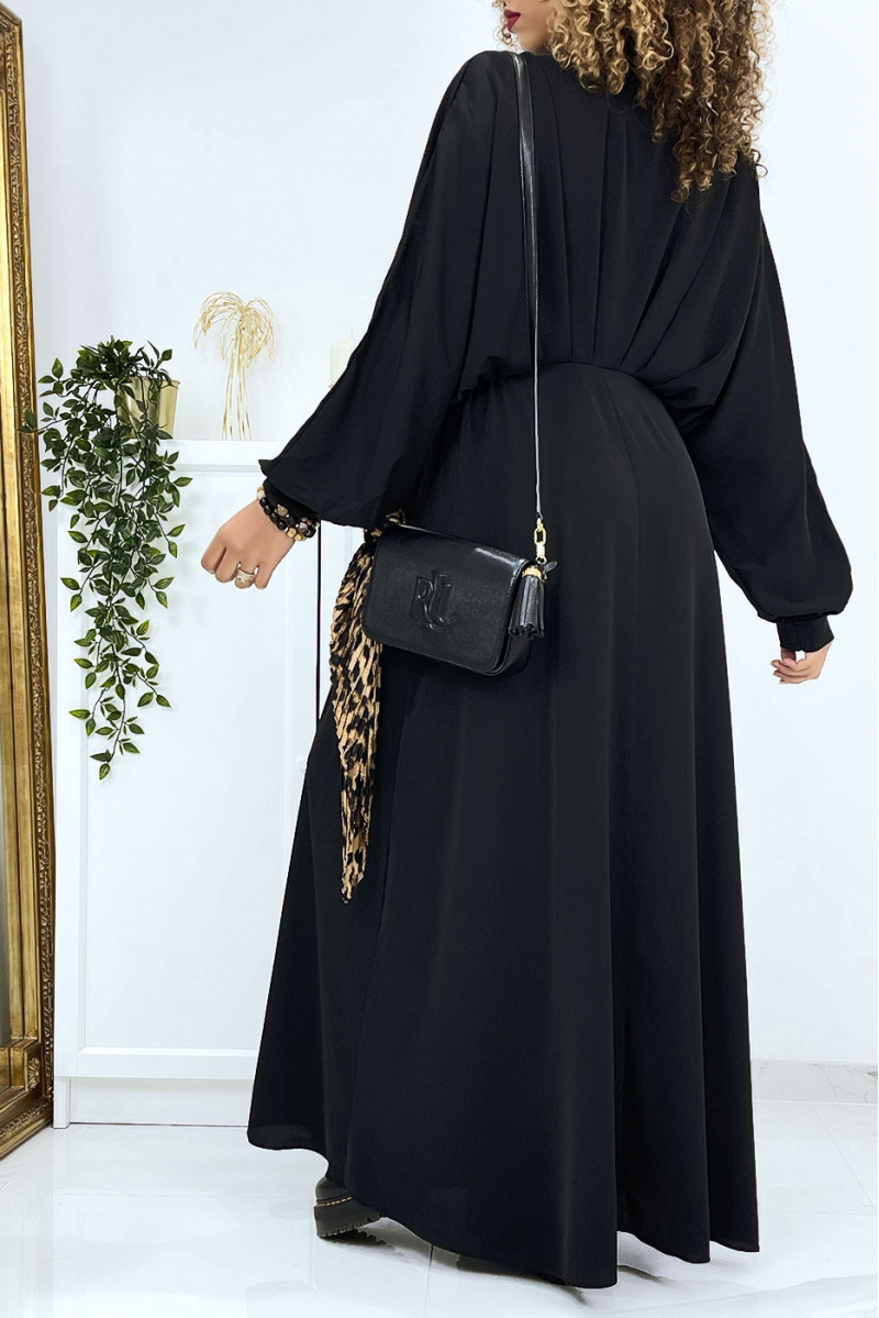 Long black oversized V-neck dress - 4