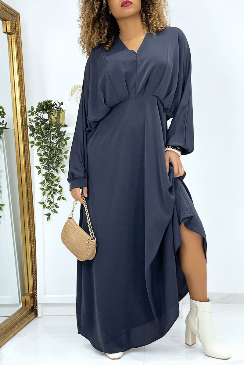 Long oversized V-neck navy dress - 1