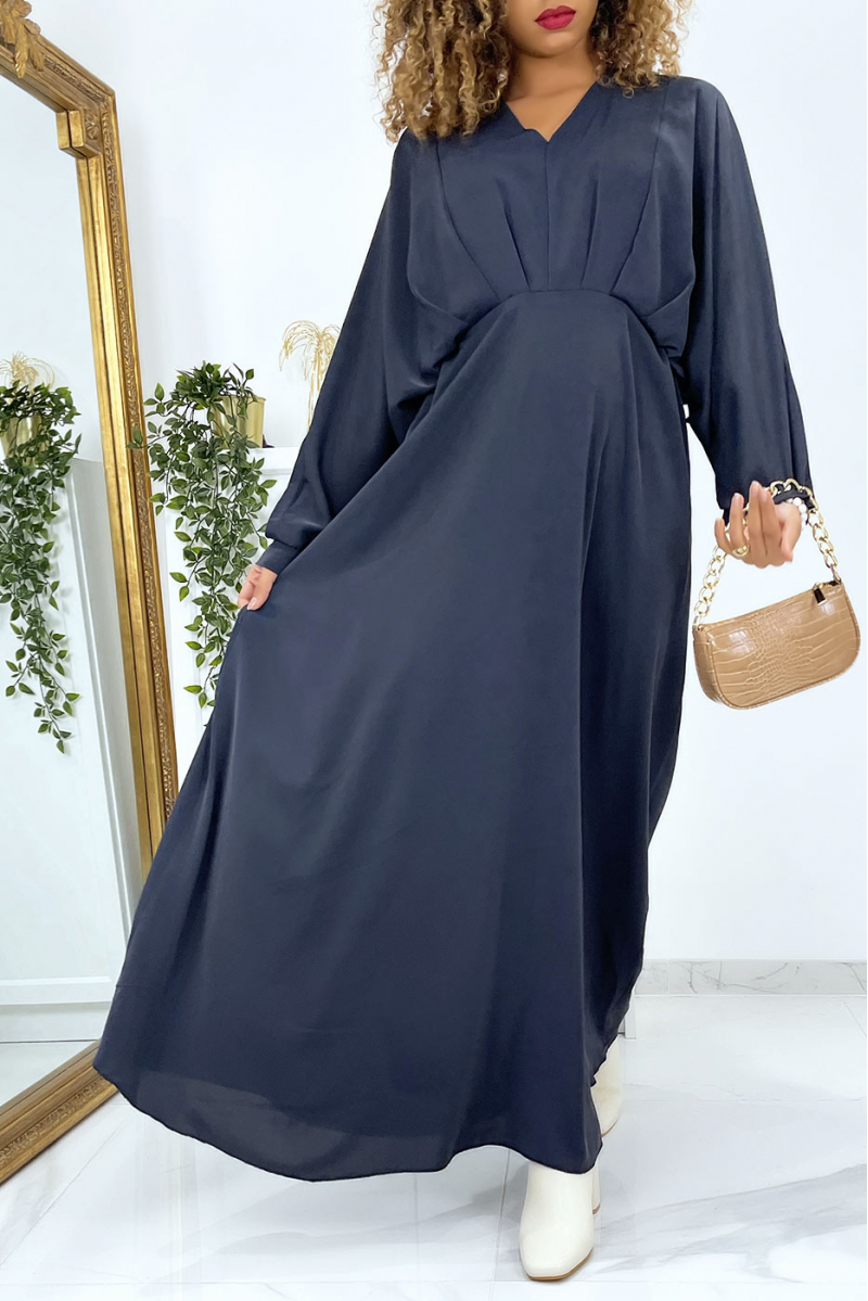 Long oversized V-neck navy dress - 3