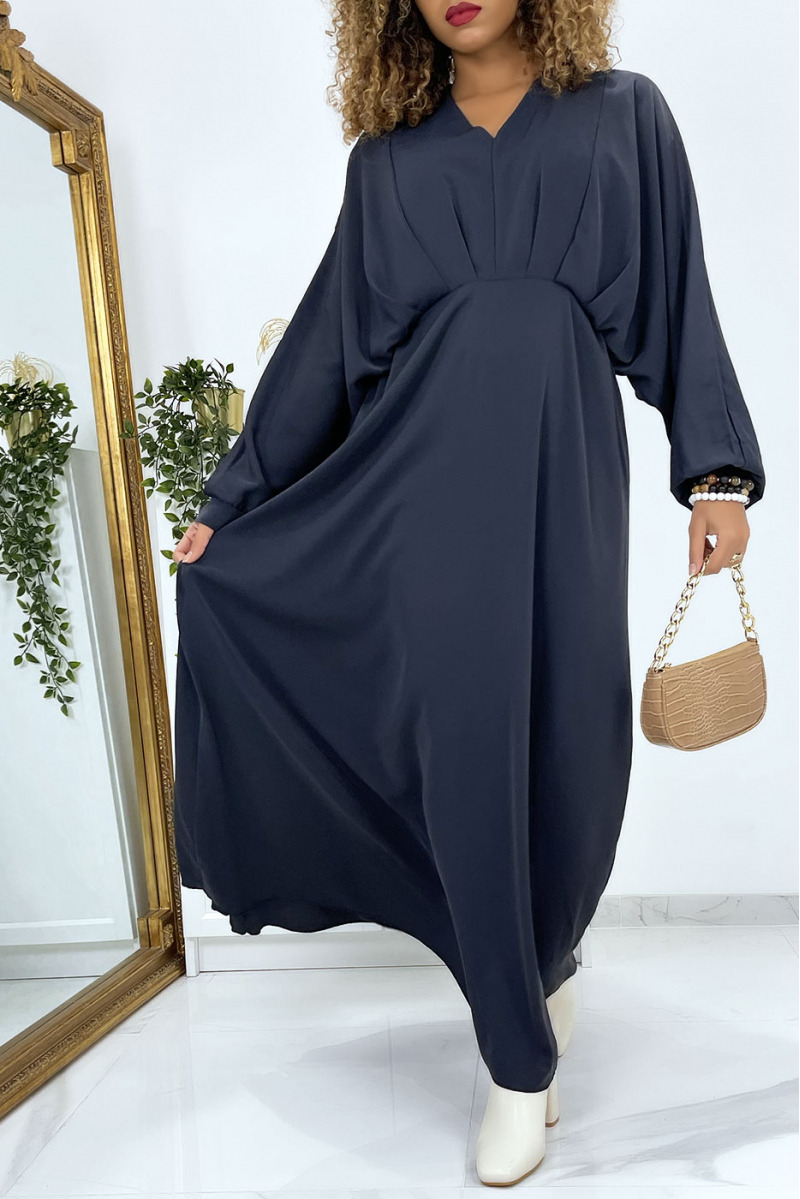 Long oversized V-neck navy dress - 4