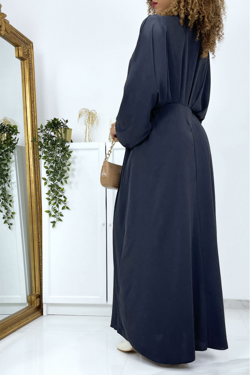 Long oversized V-neck navy dress - 6