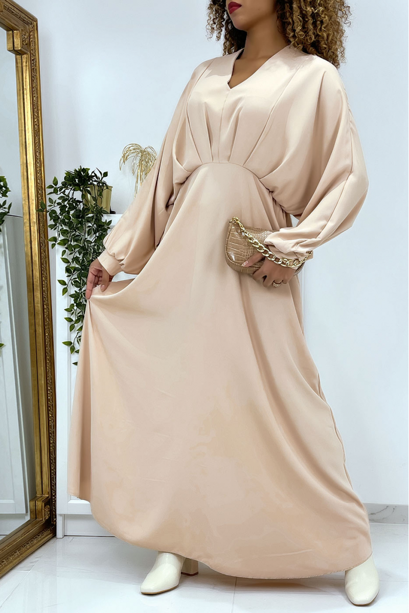 Long beige V-neck dress over size - 2