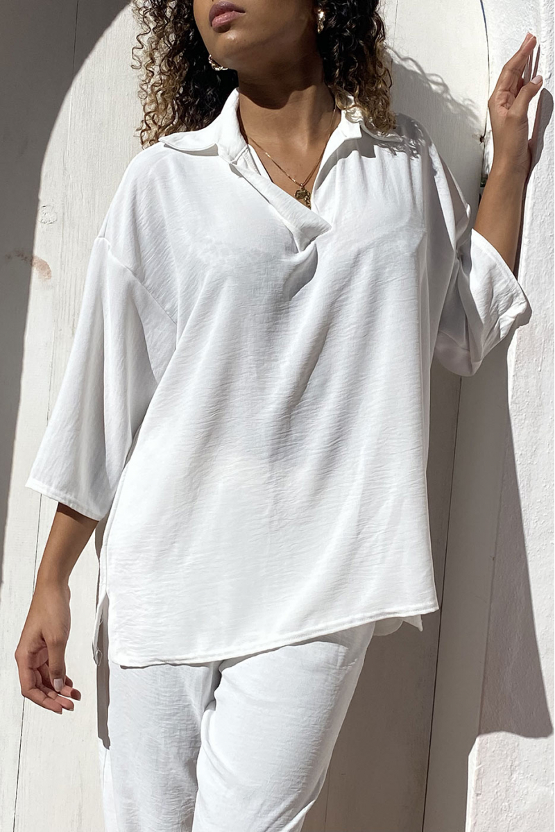 Witte soepelvallende blouse en broek set - 3