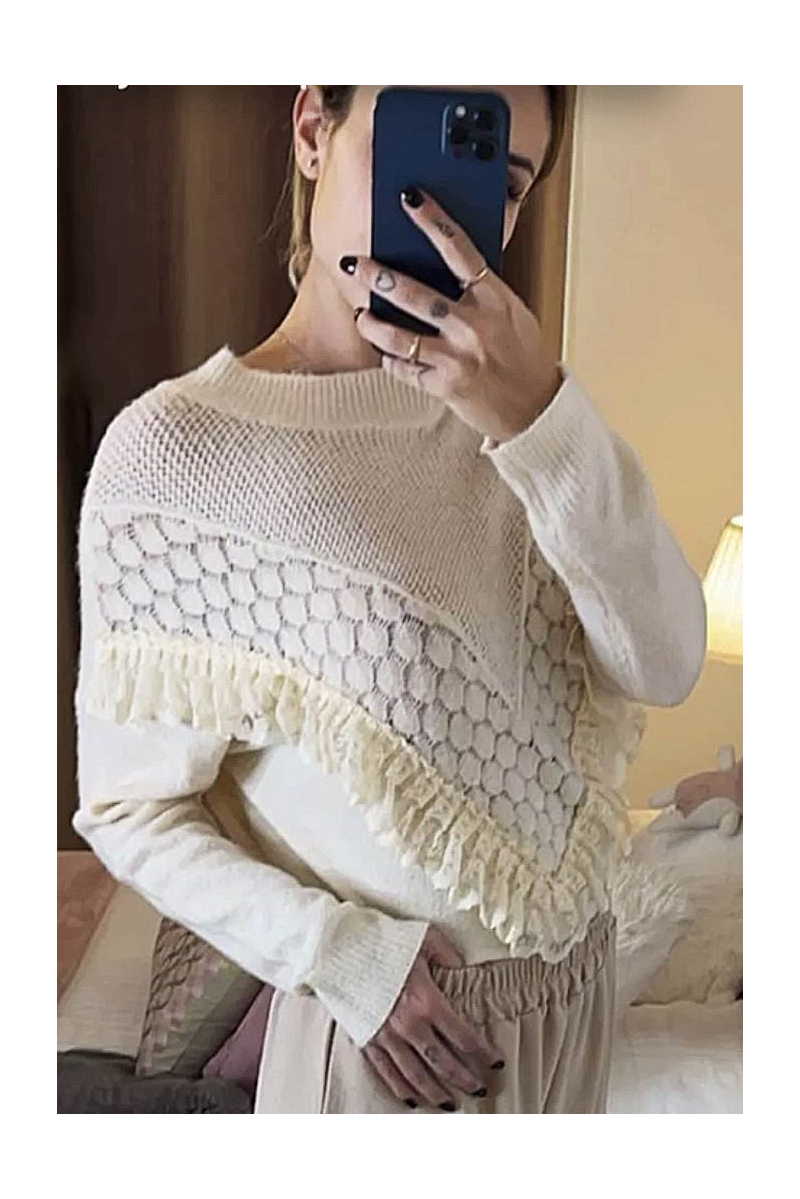 Pull beige col montant femme Pull beige col montant femme
