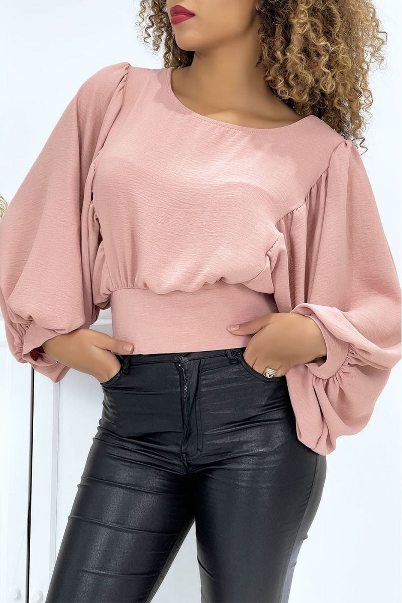 Roze damesblouse met ballonmouwen - 2