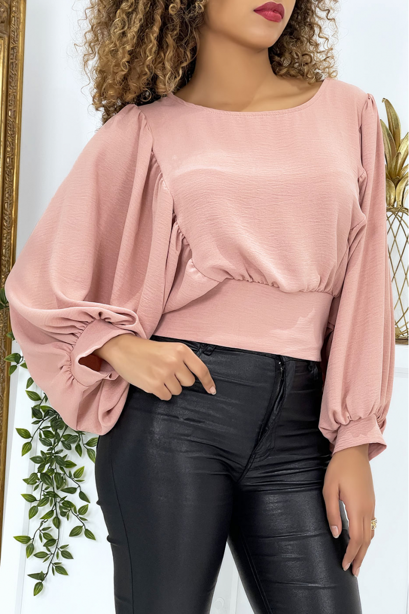 Women's pink blouse with balloon sleeves - 4