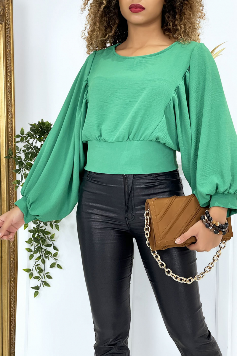 Women's green blouse with balloon sleeves - 8