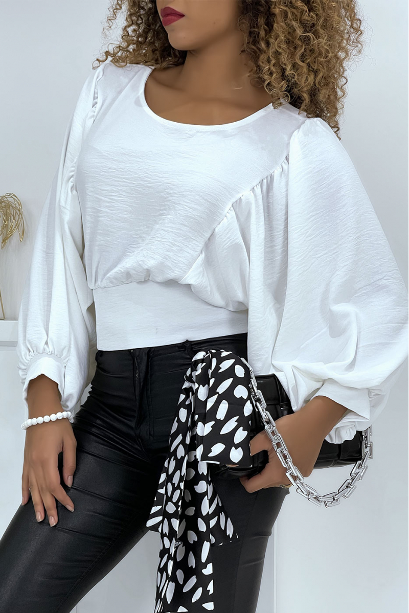 Women's white blouse with balloon sleeves - 4