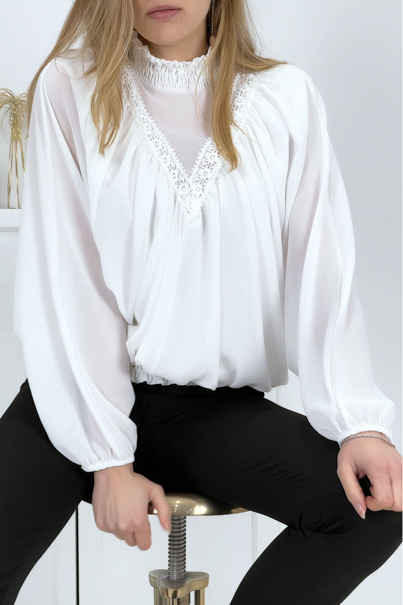 Witte blouse met opstaande kraag voor dames - 8