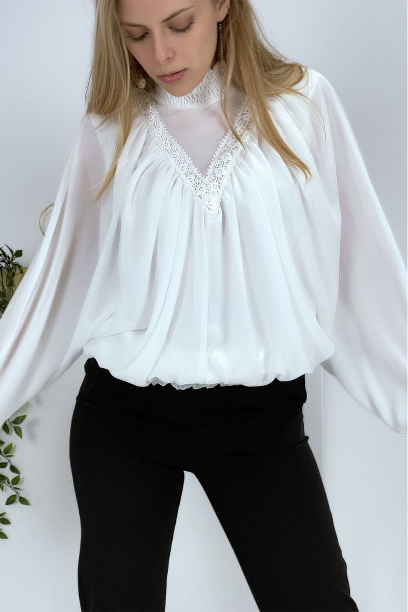 Witte blouse met opstaande kraag voor dames - 3