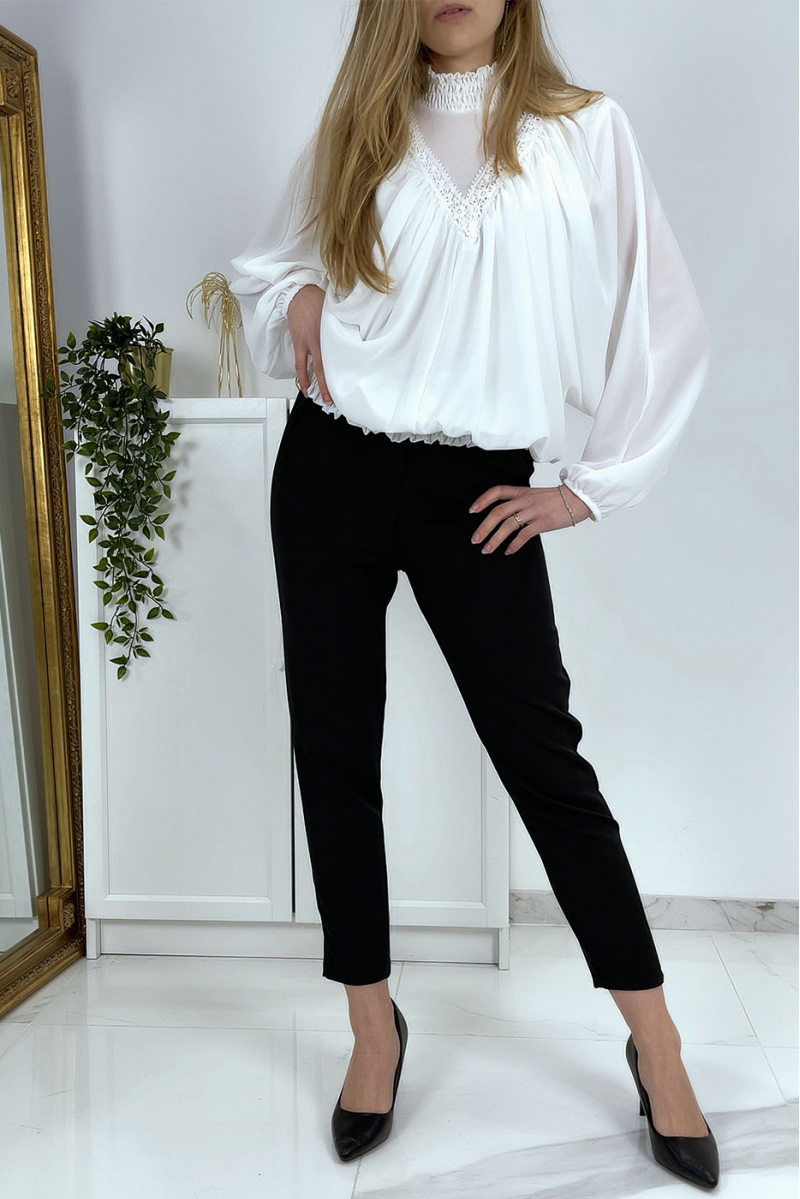Witte blouse met opstaande kraag voor dames - 4