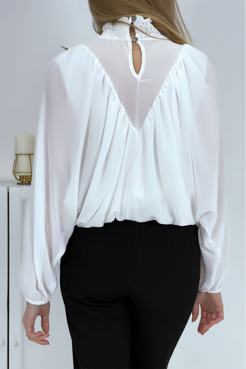 Witte blouse met opstaande kraag voor dames - 5