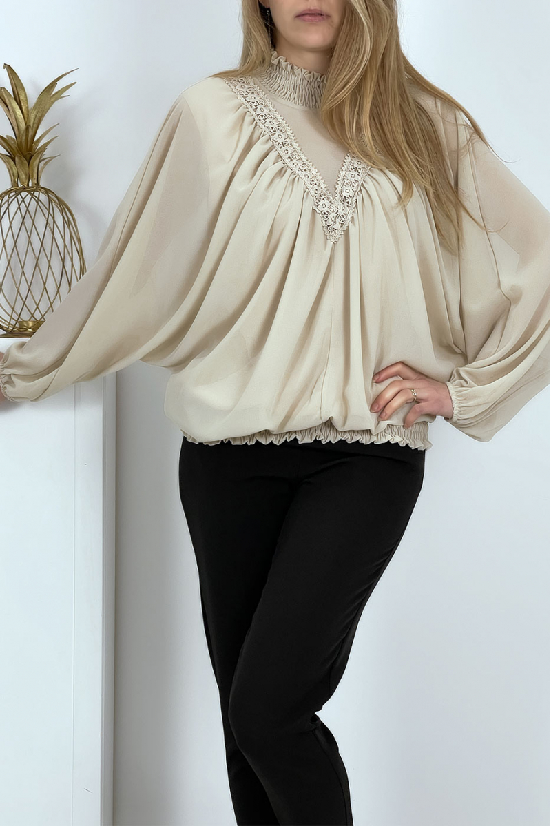 Women's beige high-neck blouse - 3