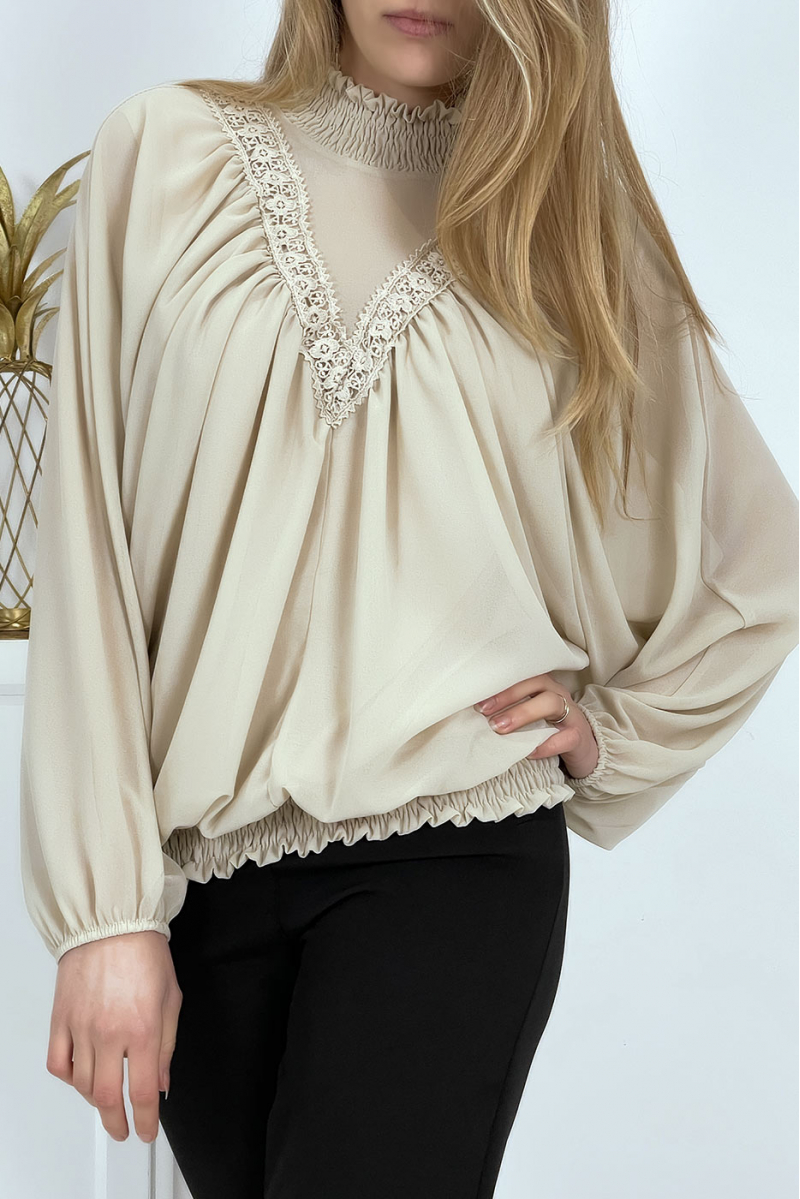 Women's beige high-neck blouse - 4