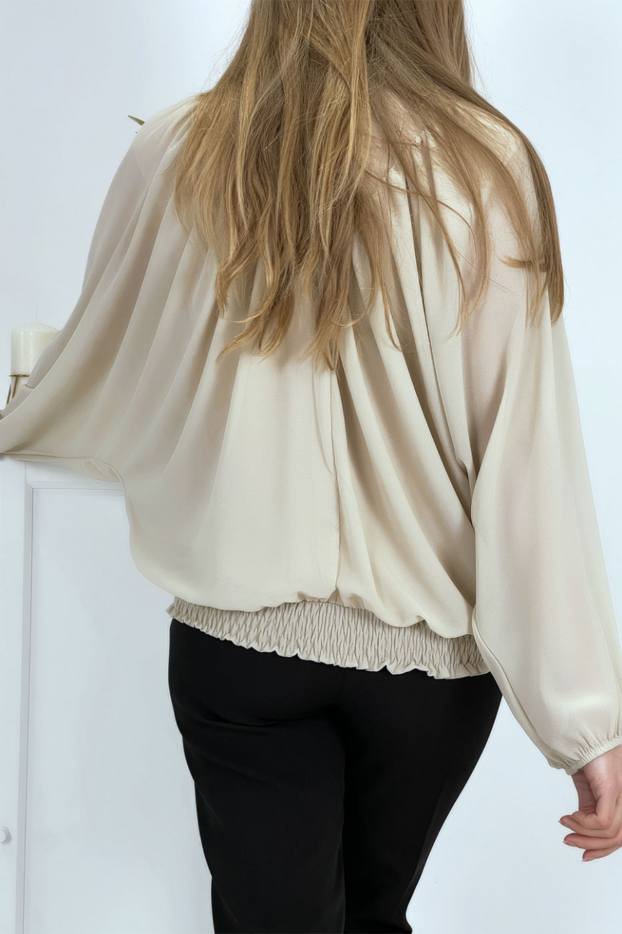 Blouse beige col montant femme - 10