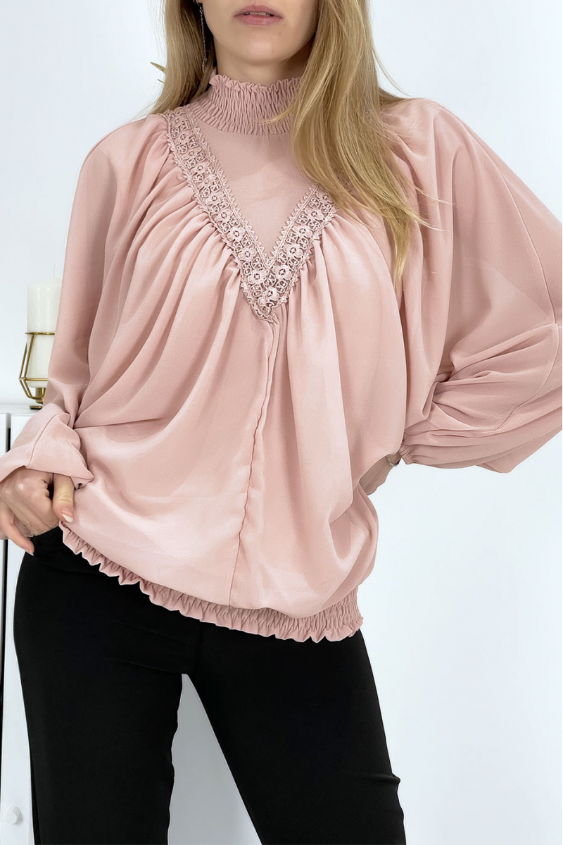 Roze damesblouse met opstaande kraag - 3