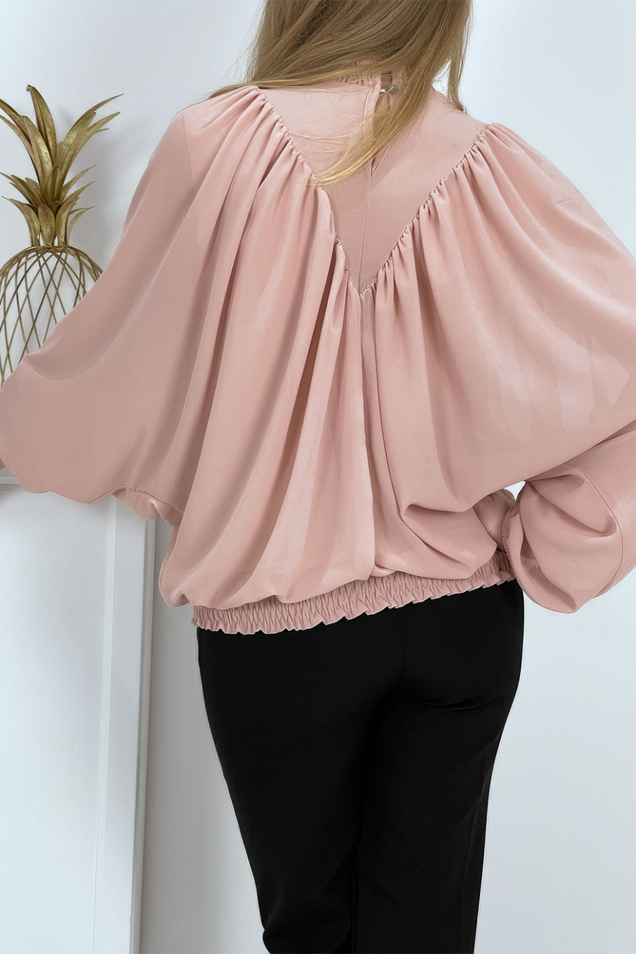 Blouse rose col montant femme - 8