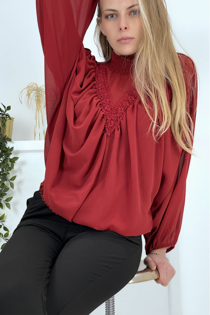 Women's high neck burgundy blouse - 2