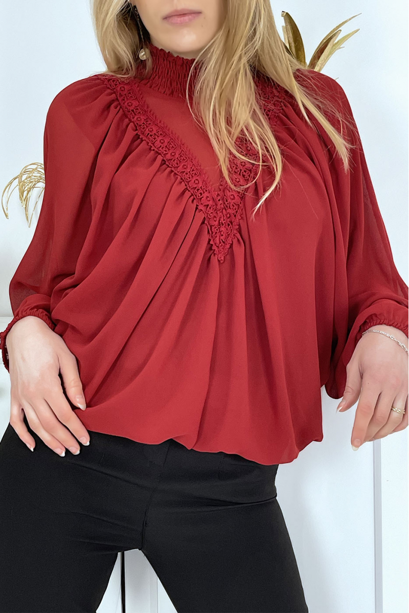 Women's high neck burgundy blouse - 6