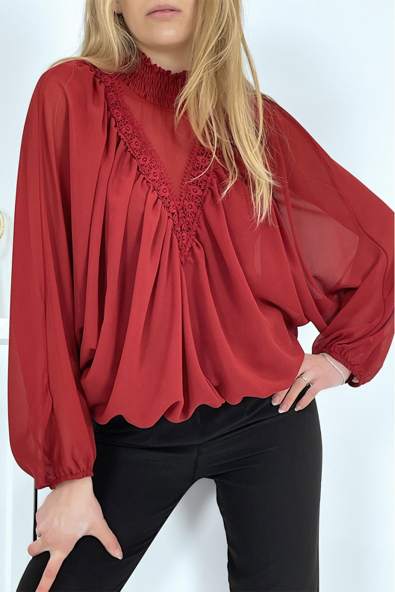 Bordeauxrode damesblouse met hoge hals - 7 Bordeauxrode damesblouse met hoge hals - 7
