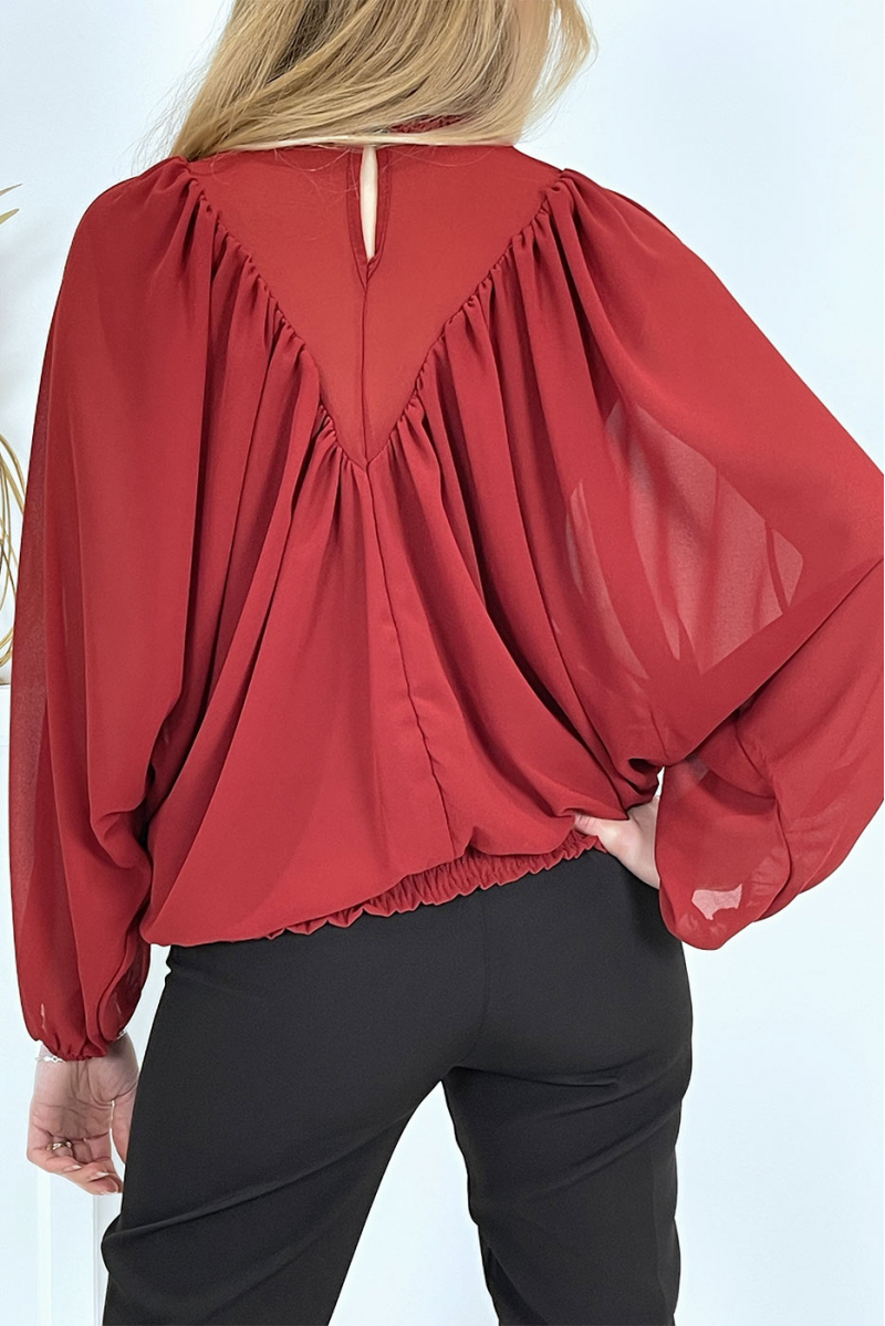 Bordeauxrode damesblouse met hoge hals - 8 Bordeauxrode damesblouse met hoge hals - 8