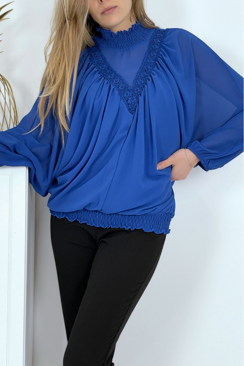 Koningsblauwe damesblouse met opstaande kraag - 3 Koningsblauwe damesblouse met opstaande kraag - 3