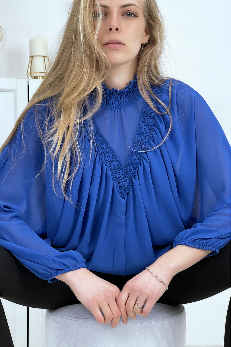 Koningsblauwe damesblouse met opstaande kraag - 6 Koningsblauwe damesblouse met opstaande kraag - 6
