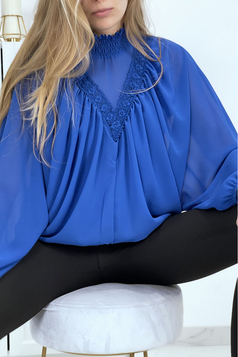 Koningsblauwe damesblouse met opstaande kraag - 7 Koningsblauwe damesblouse met opstaande kraag - 7