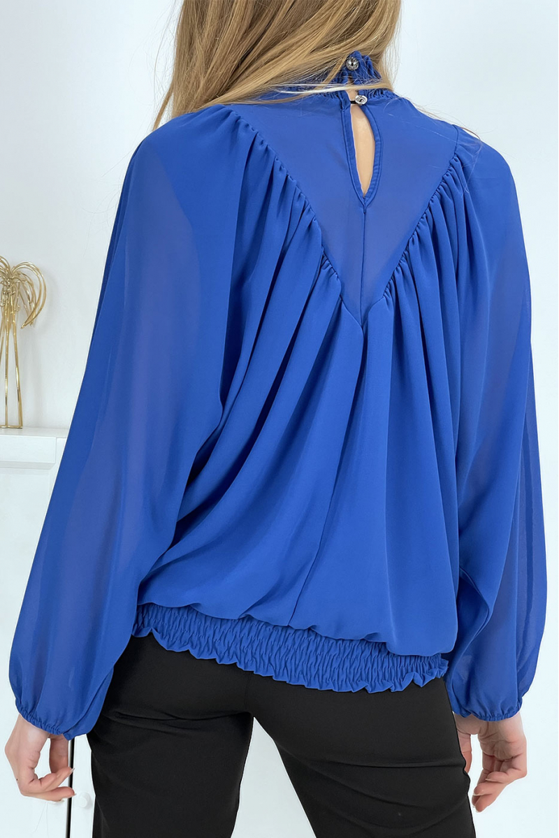 Koningsblauwe damesblouse met opstaande kraag - 8 Koningsblauwe damesblouse met opstaande kraag - 8