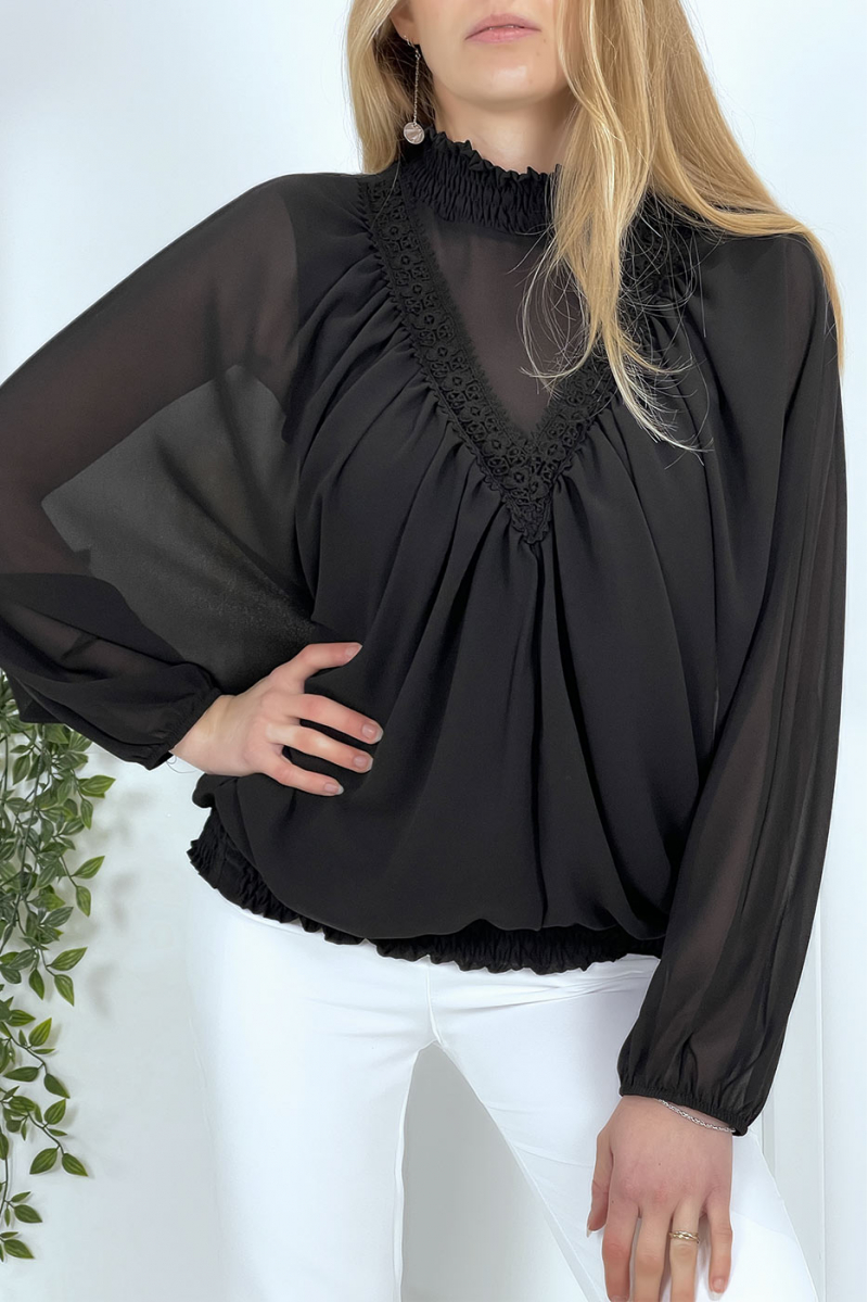 Women's black stand-up collar blouse - 1