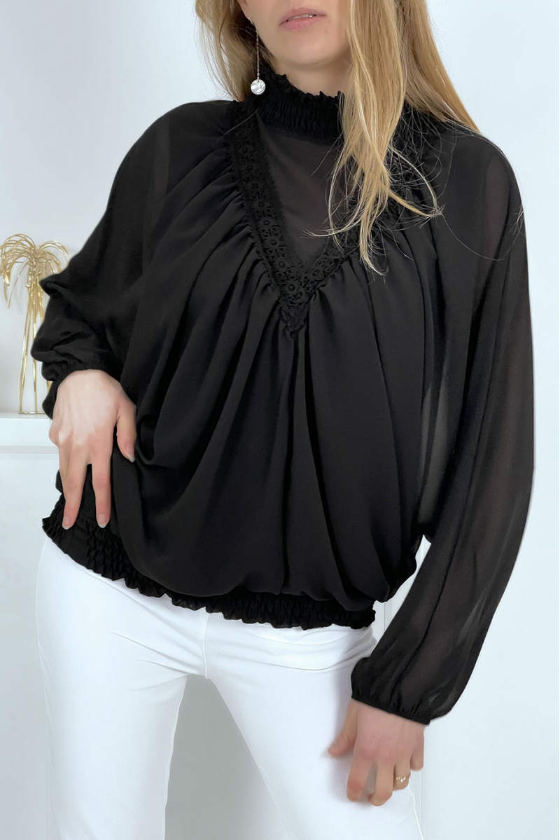 Women's black stand-up collar blouse - 2
