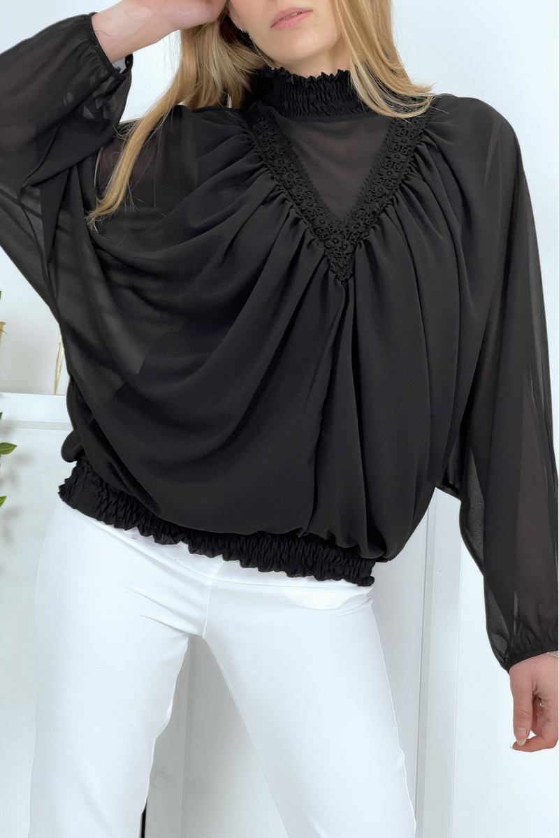 Women's black stand-up collar blouse - 3