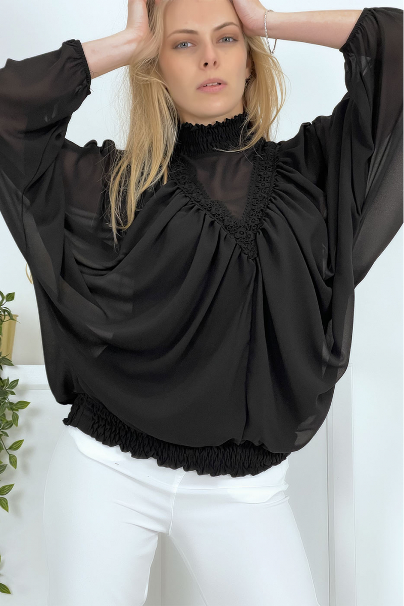 Women's black stand-up collar blouse - 4
