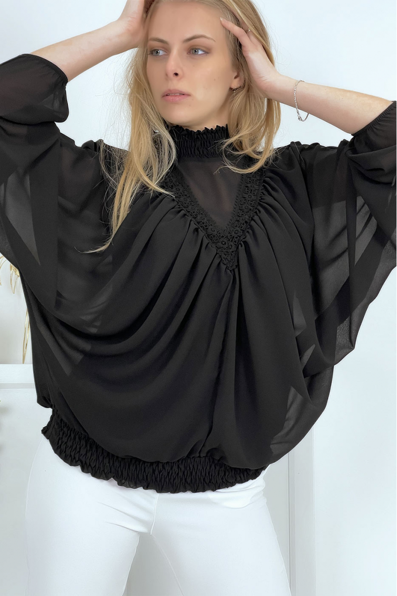 Women's black stand-up collar blouse - 5