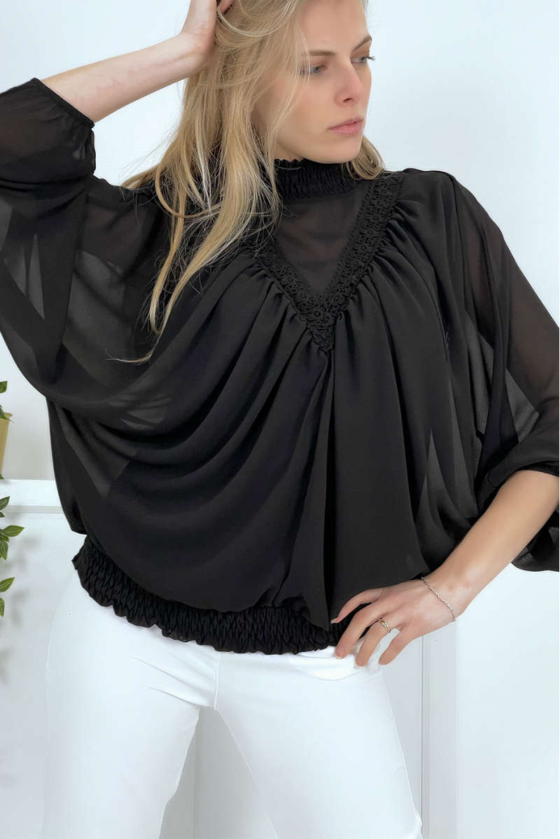 Women's black stand-up collar blouse - 6