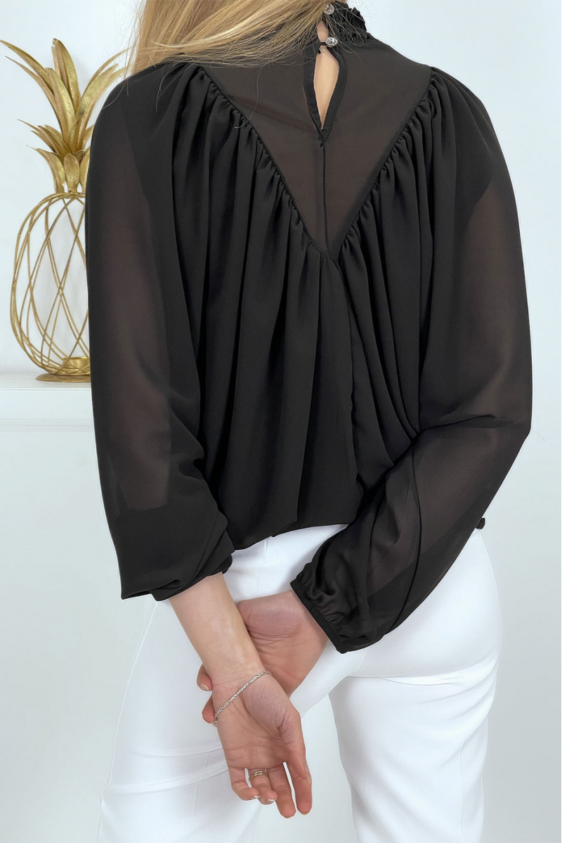Women's black stand-up collar blouse - 7
