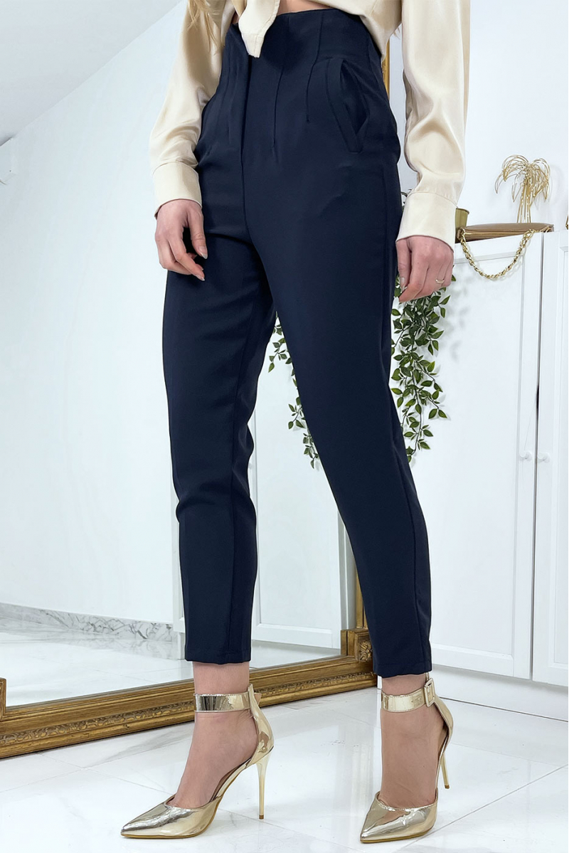 Women's navy blue cigarette pants - 2