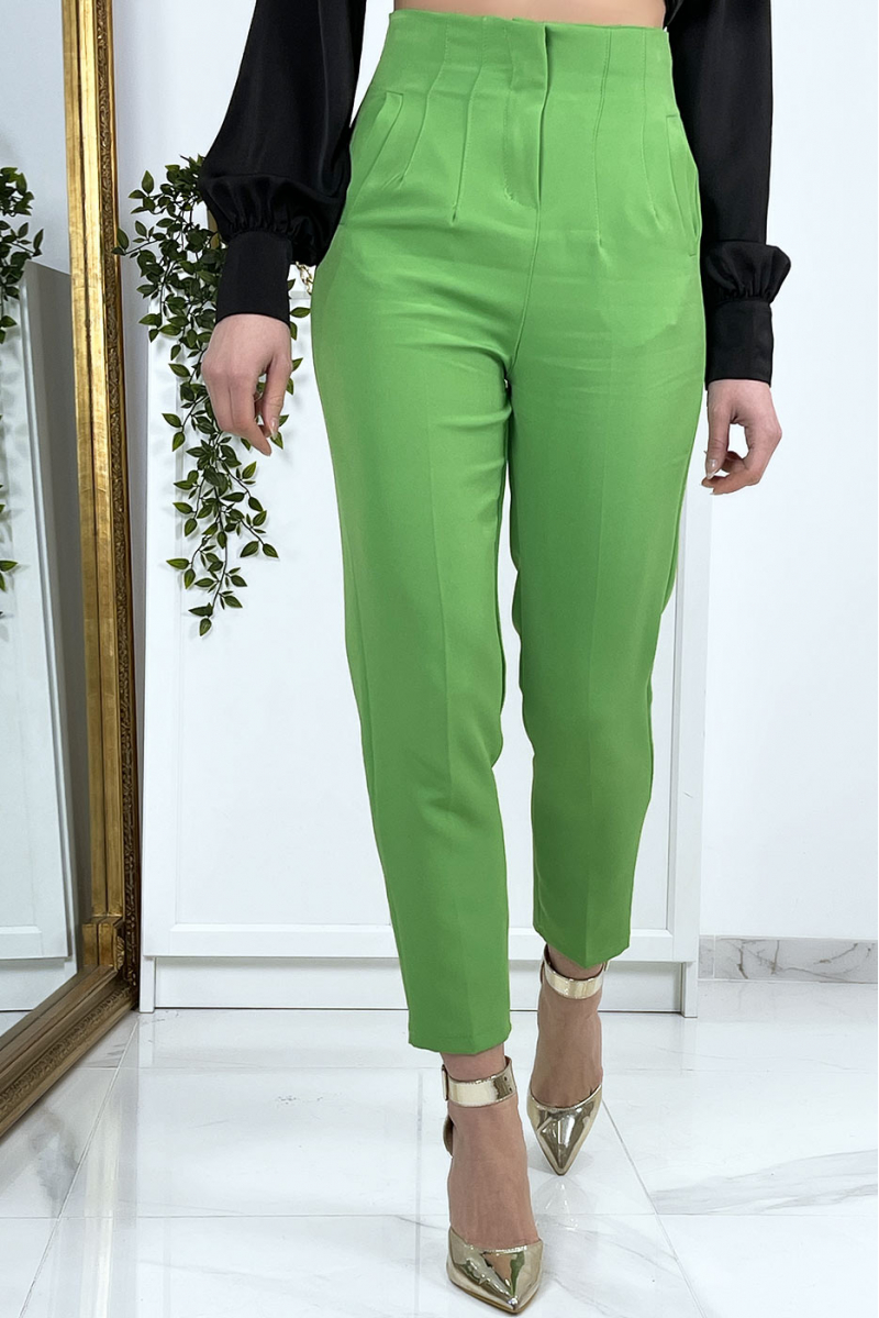 Pantalon cigarette vert anis femme - 1