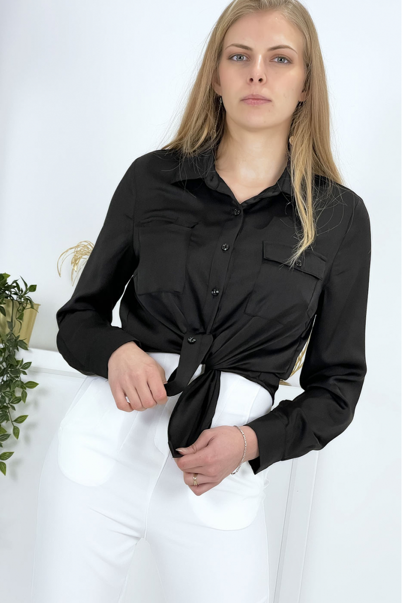 Women's black satin shirt - 2