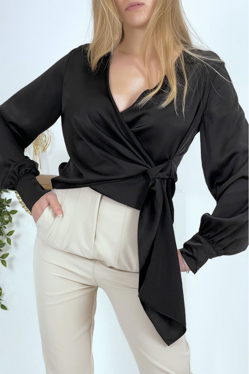 Black satin wrap blouse - 2